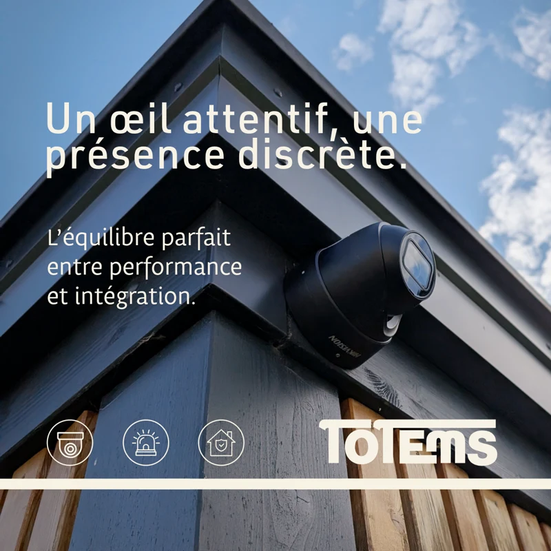 Caméra de vidéosurveillance discrète fixée sur une façade en pierre